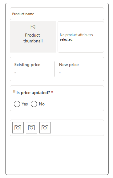 Screenshot of the product price update template.