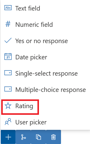 Screenshot of the plus sign selected to reveal options with focus on the Rating option.