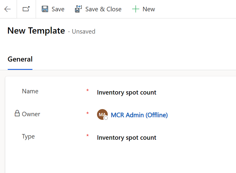 Screenshot of the new template for Inventory spot count.