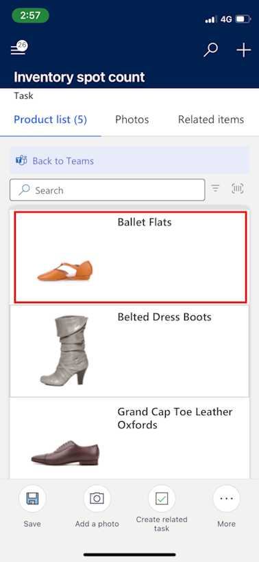 Screenshot of Store Operations Assist within Teams with products list.