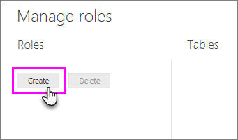 Screenshot of Create button from Manage roles.