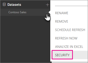 Screenshot of the security button on the semantic model.