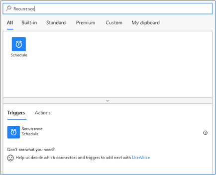 Search results for recurrence show Recurrence Schedule on the Triggers tab.