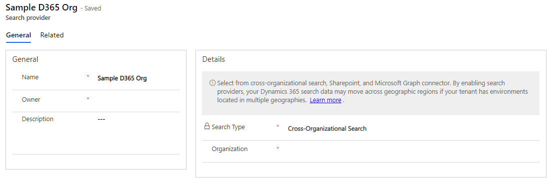 Screenshot of the Search Type set as Cross-Organizational Search.