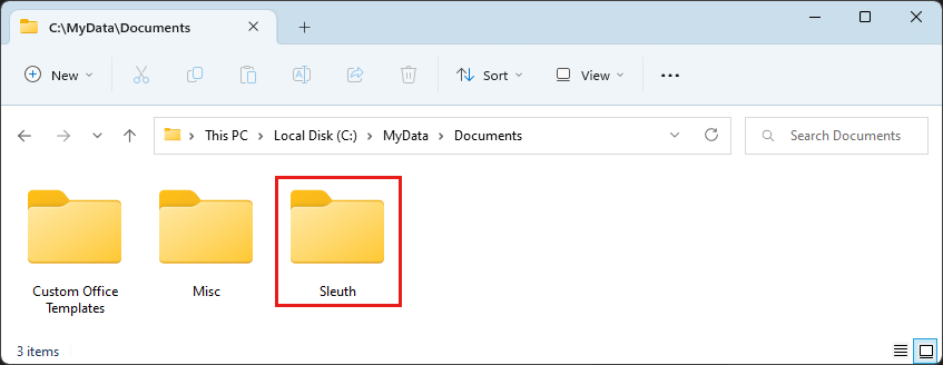 Screenshot of the Sleuth folder in the Documents folder.