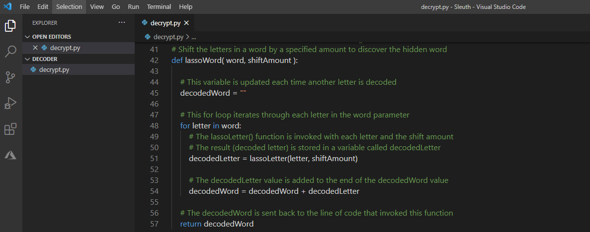 Screenshot of Python code in Visual Studio Code.