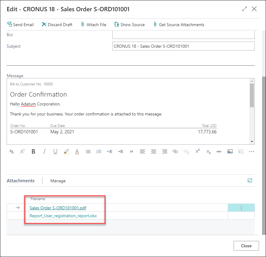 Screenshot of the attachments on the email.