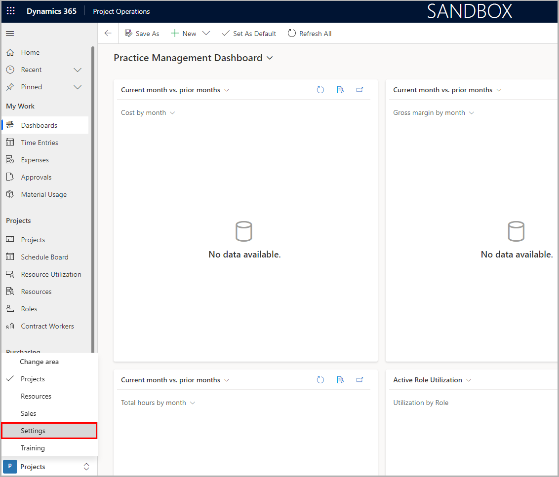 Screenshot shows Projects dropdown > Settings.