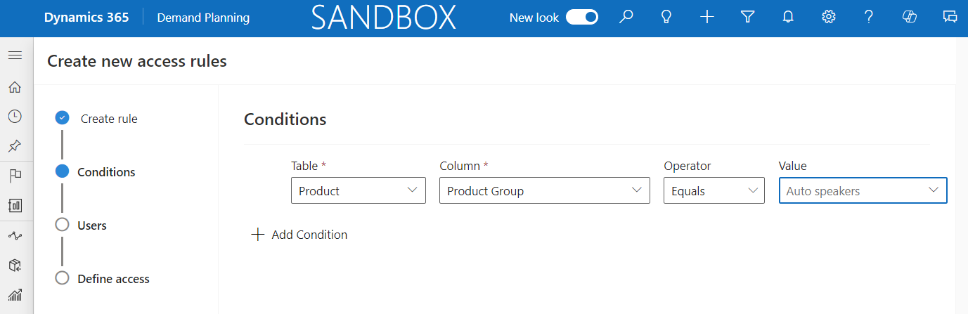 Screenshot of condition fields.