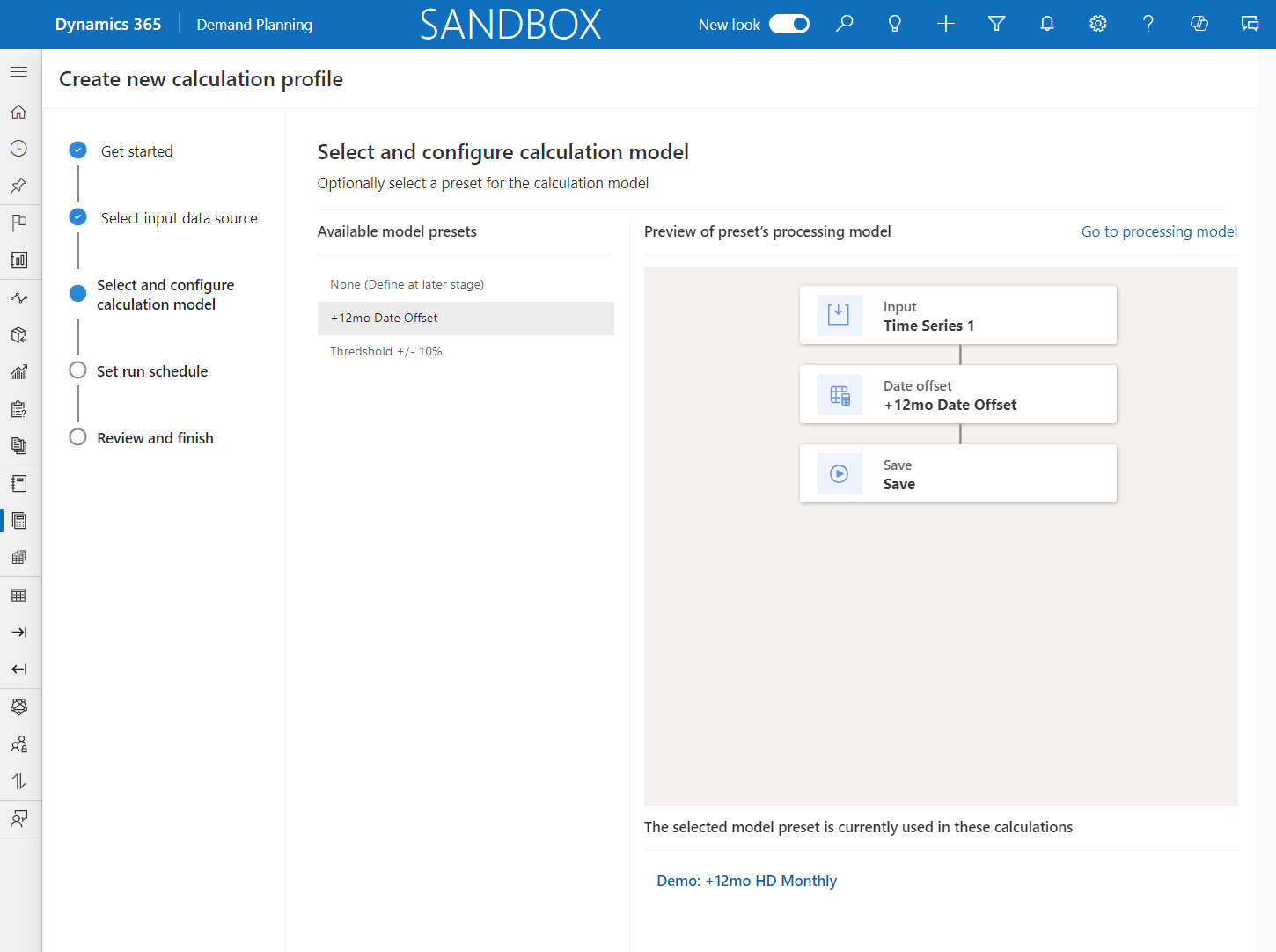 Screenshot of select and configure calculation model details.