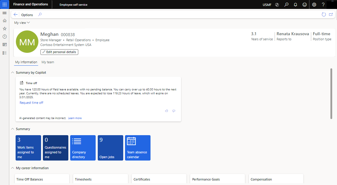 Screenshot of the CoPilot time-off page.