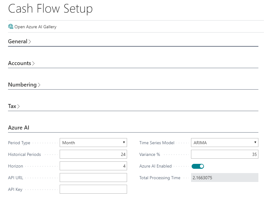 Screenshot of the Cash Flow Setup Azure AI Enable option.