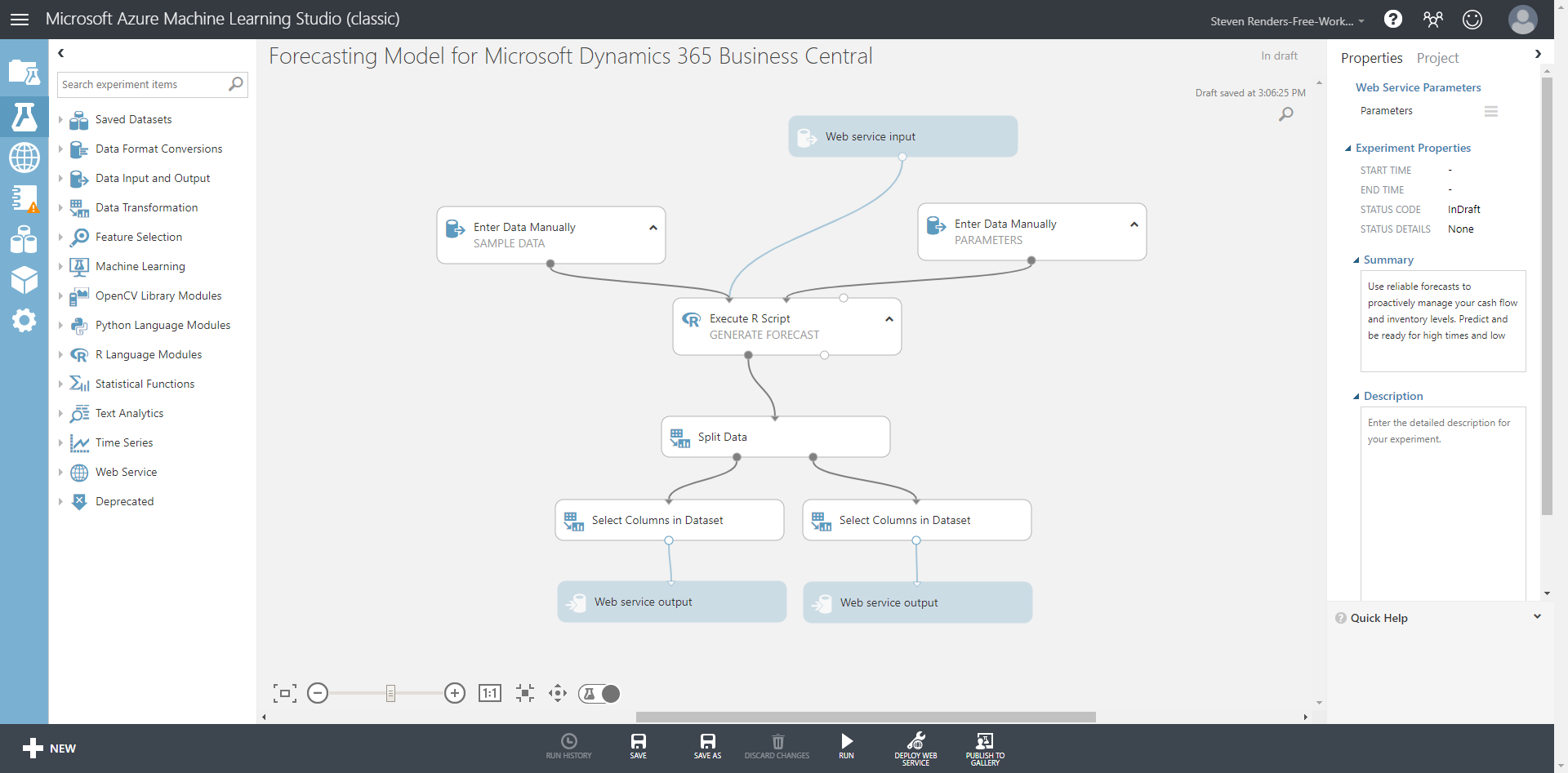Screenshot of the Forecasting Model for Microsoft Dynamics 365 Business Central.