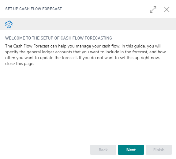 Screenshot of the set up cash flow forecast guide welcome screen.