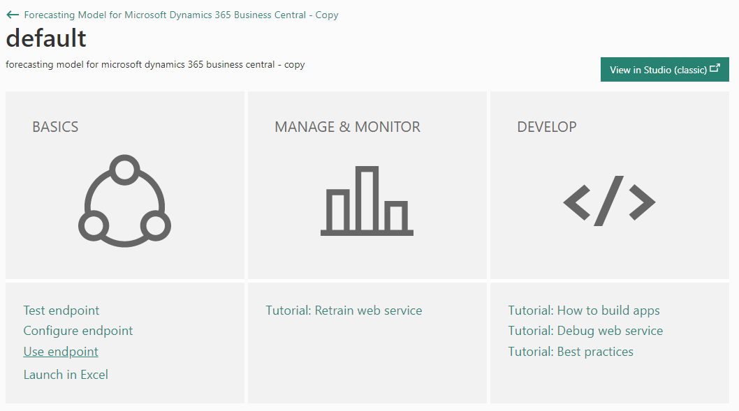 Screenshot of the Use Endpoint option on model page.