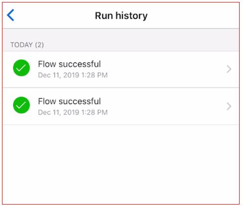 Mobile screenshot of the flow run history.