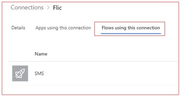 Screenshot of the flows using this connection tab.