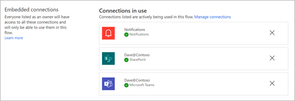 Screenshot showing the connections that are used in the flow.