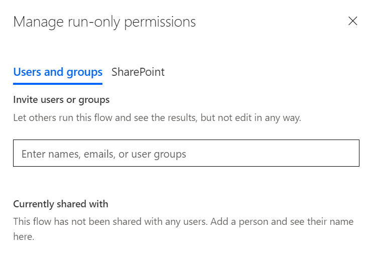 Screenshot showing the share panel where you can choose to invite one or more users or groups.