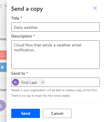 Screenshot of the Send a copy dialog.