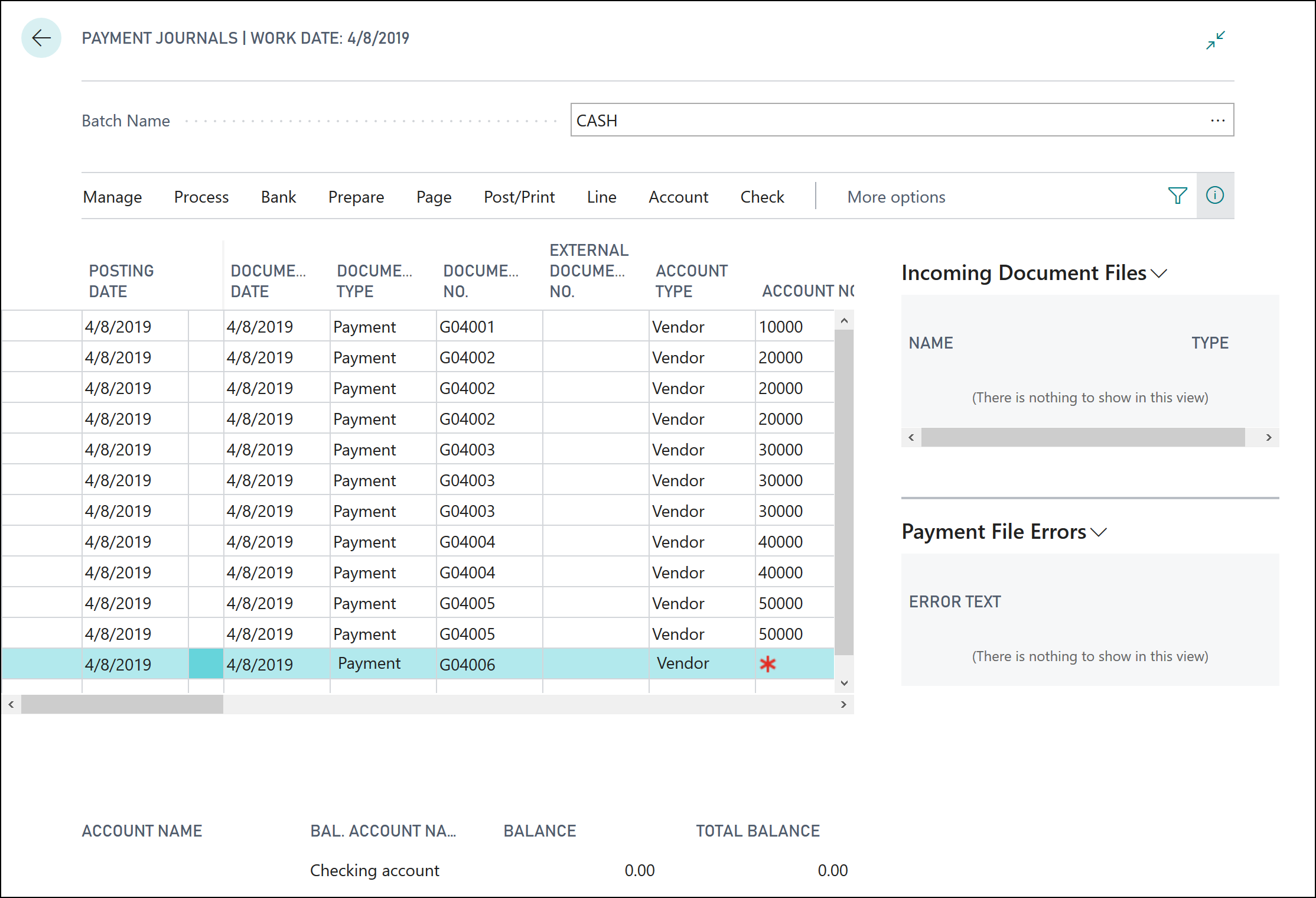 Screenshot of the Payment Journals window.