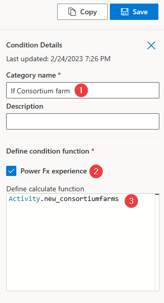 Screenshot of Condition details filled in with the name and function.