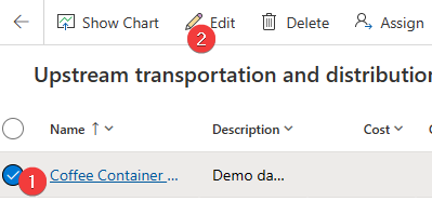 Screenshot of the first record selected and the Edit button highlighted.