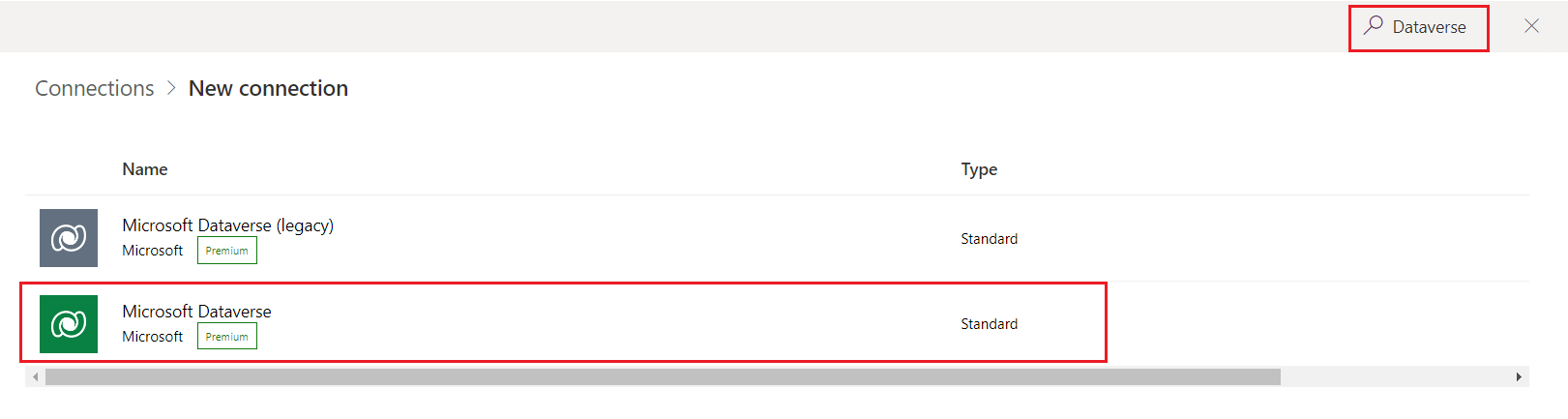 Screenshot of the search results for Dataverse with Microsoft Dataverse highlighted.