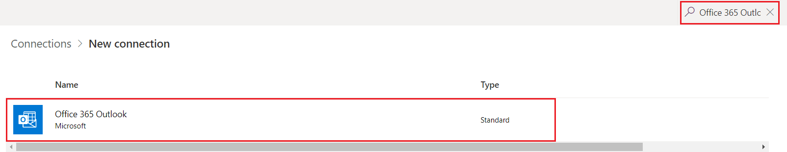Screenshot of the search results for Office 365 Outlook.