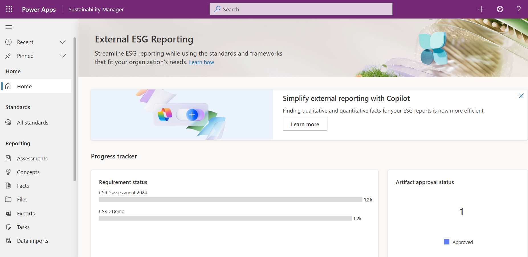 Screenshot of the External ESG Reporting page.