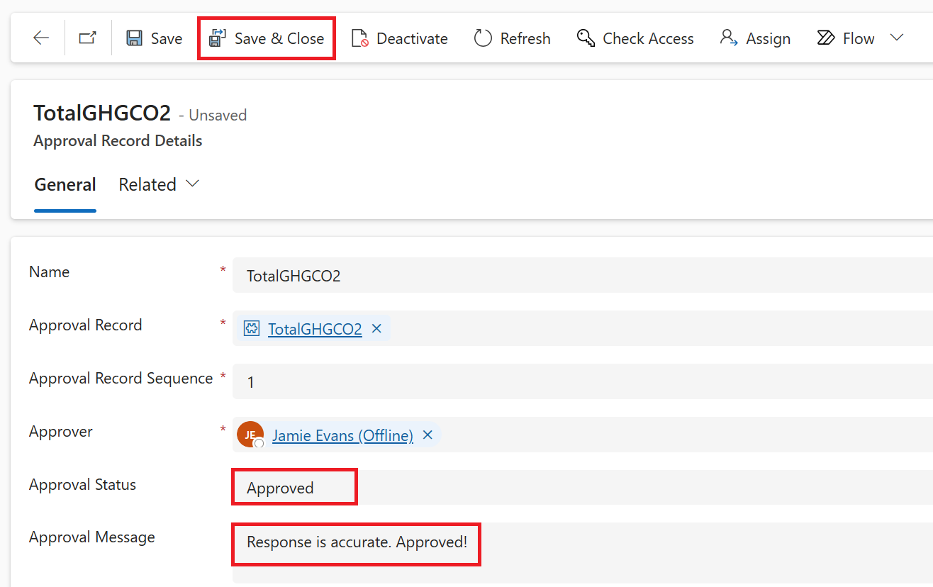 Screenshot of the approval record details.