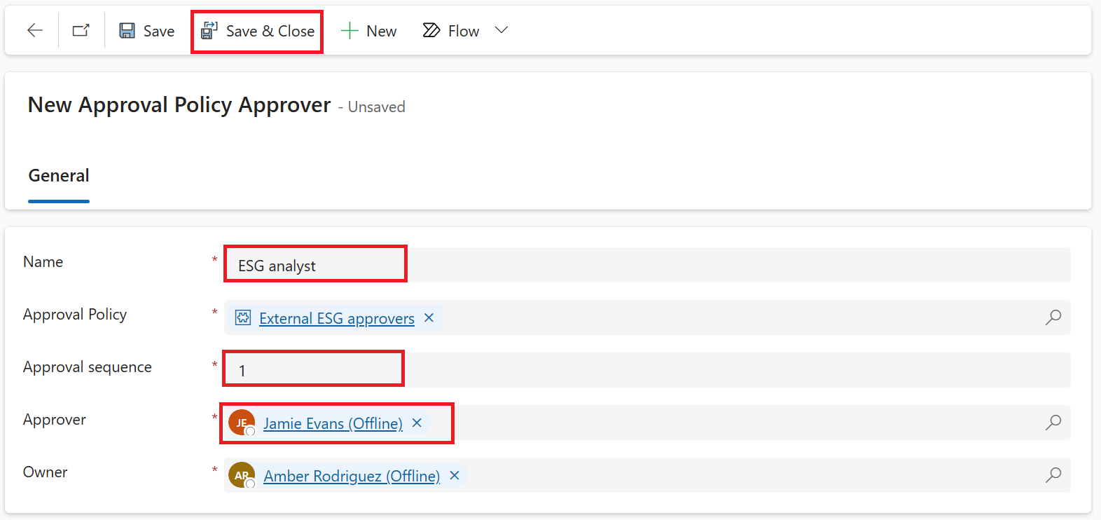 Screenshot of the New Approval Policy Approver page.