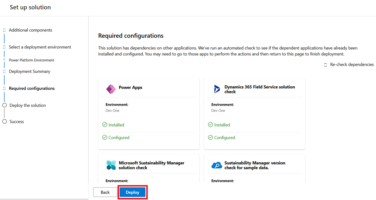 Screenshot of the Required configurations page.