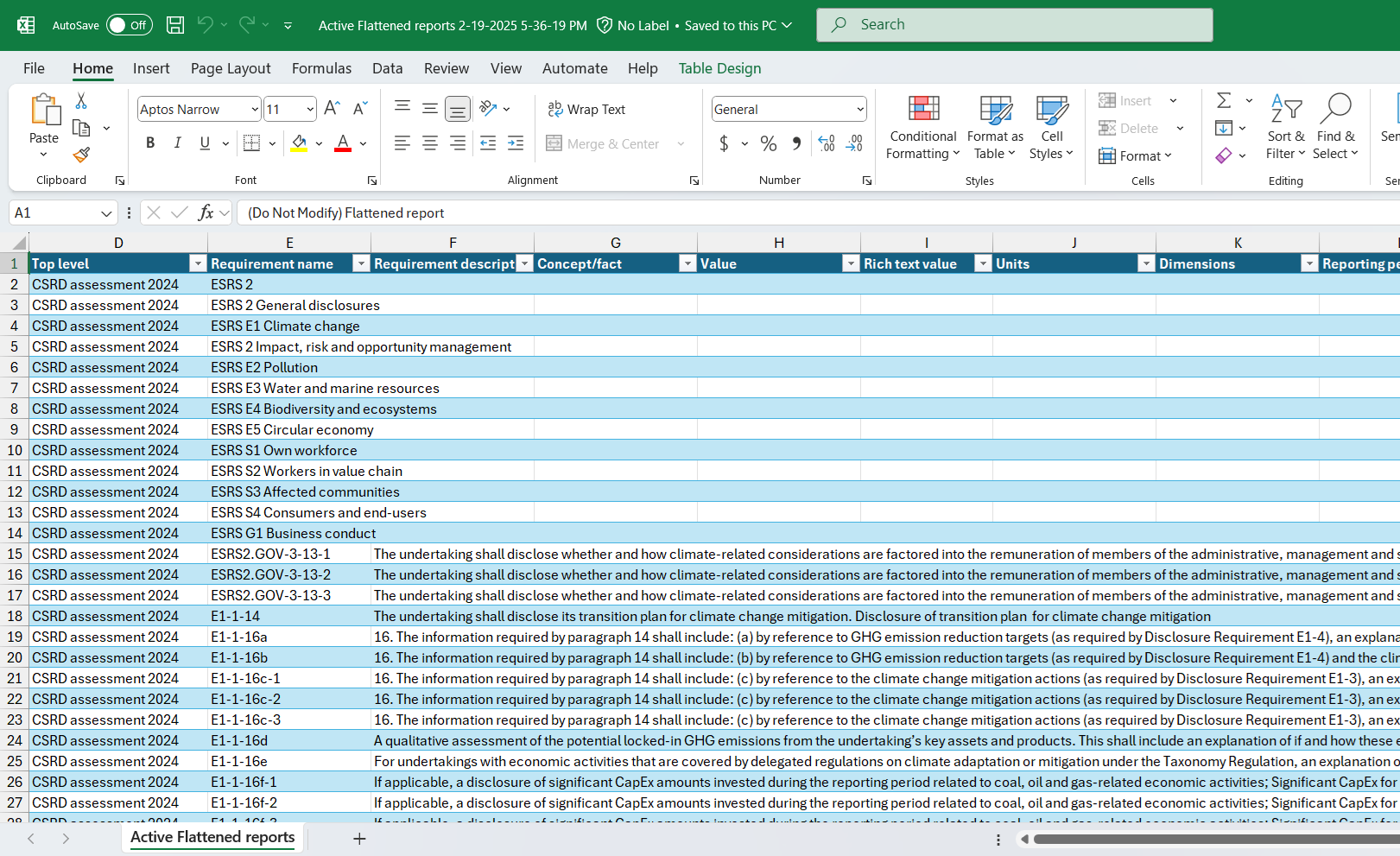 Screenshot of the exported Excel report.