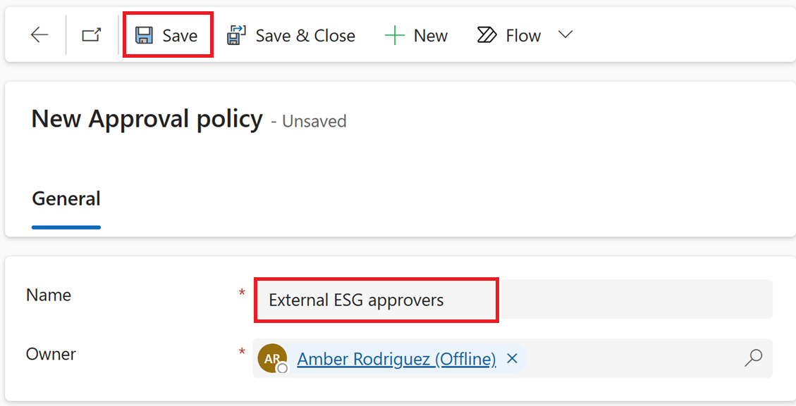 Screenshot of the New Approval policy page.