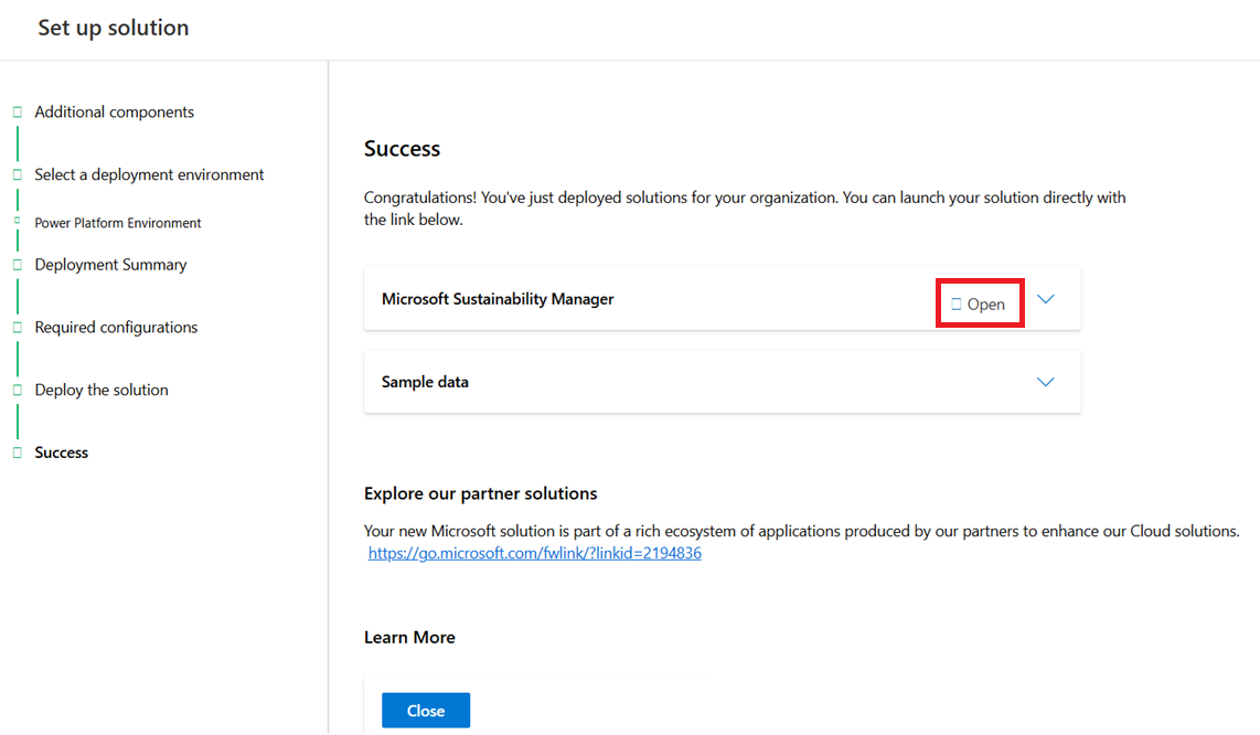 Screenshot of the Success page.
