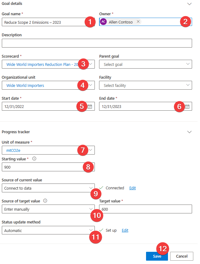 Screenshot of all the fields and values filled in and the Save button.