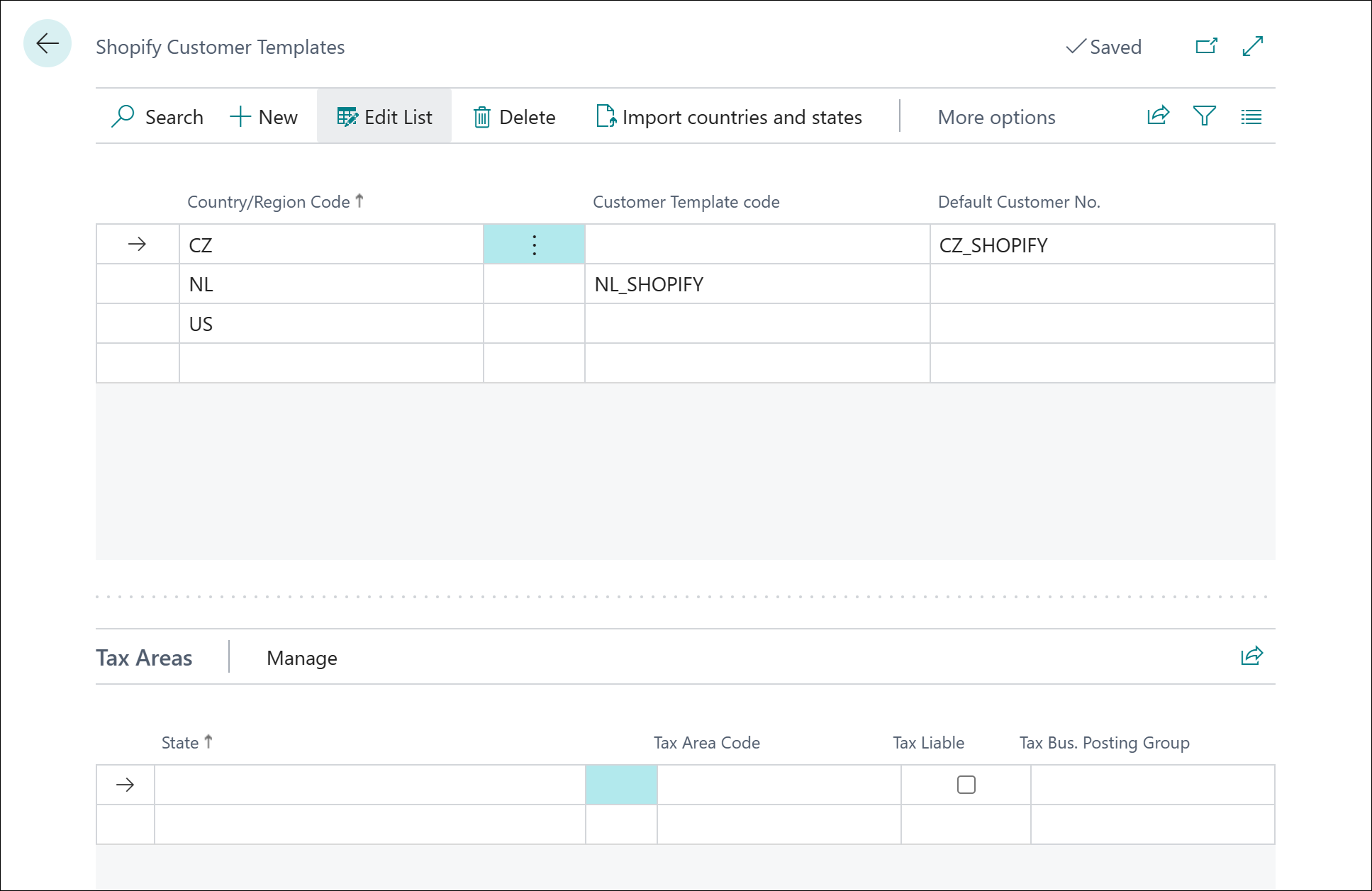 Screenshot of Shopify customer templates.