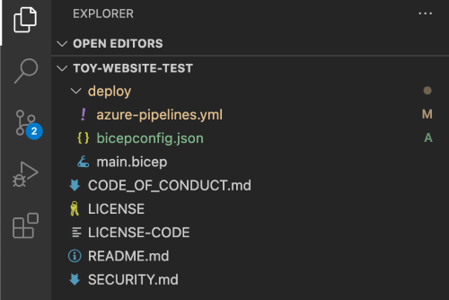 Screenshot of Visual Studio Code Explorer, with the new file shown in the deploy folder.