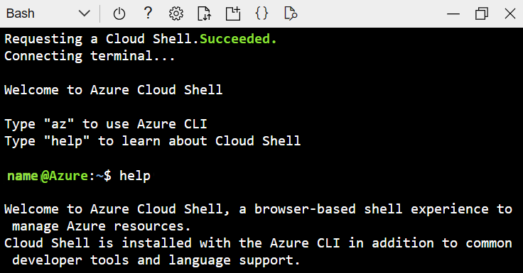 Screenshot of an Azure Cloud Shell instance using Bash within a Microsoft Edge browser window.