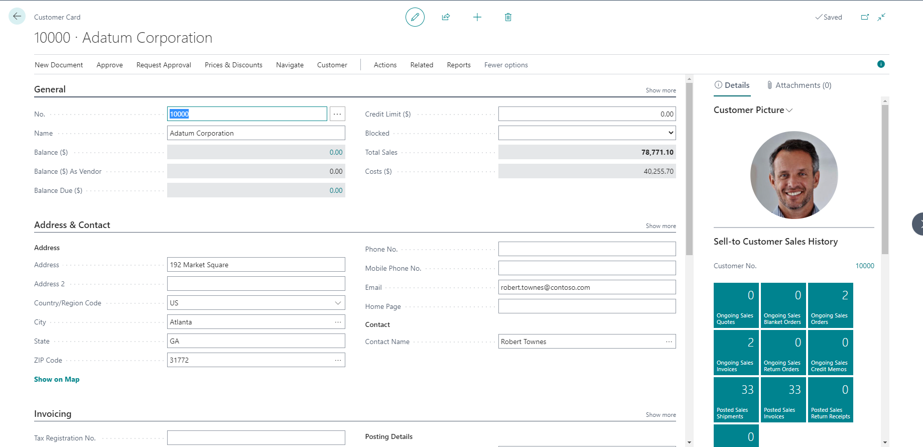 Screenshot of the Customer Card page with details populated.