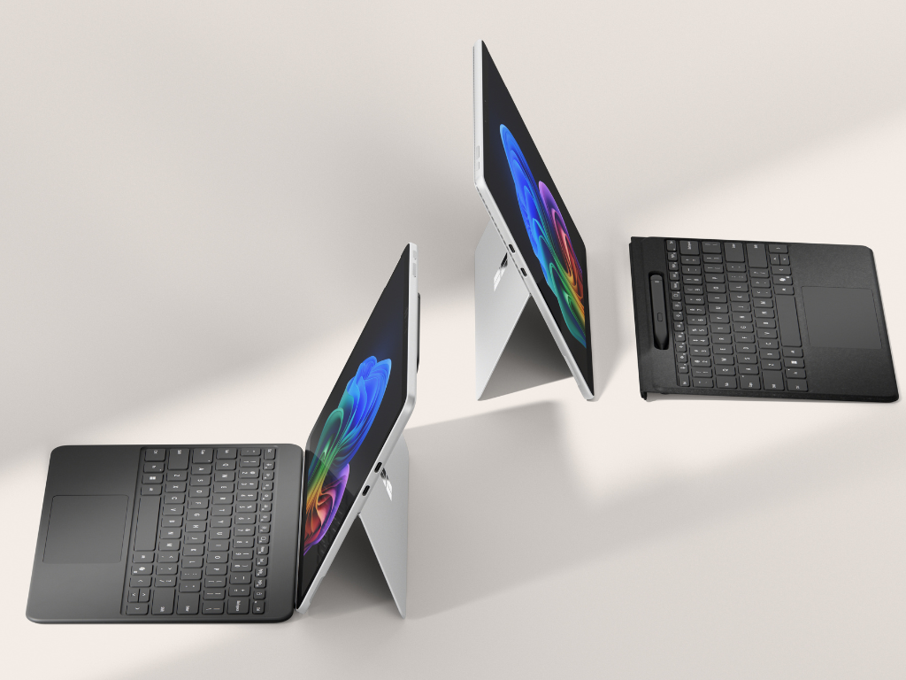 Photo of Surface Pro devices from a side view with keyboard attached and detached.
