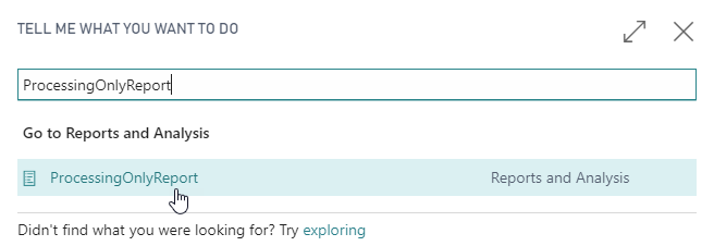 Screenshot of the Tell Me search box results.