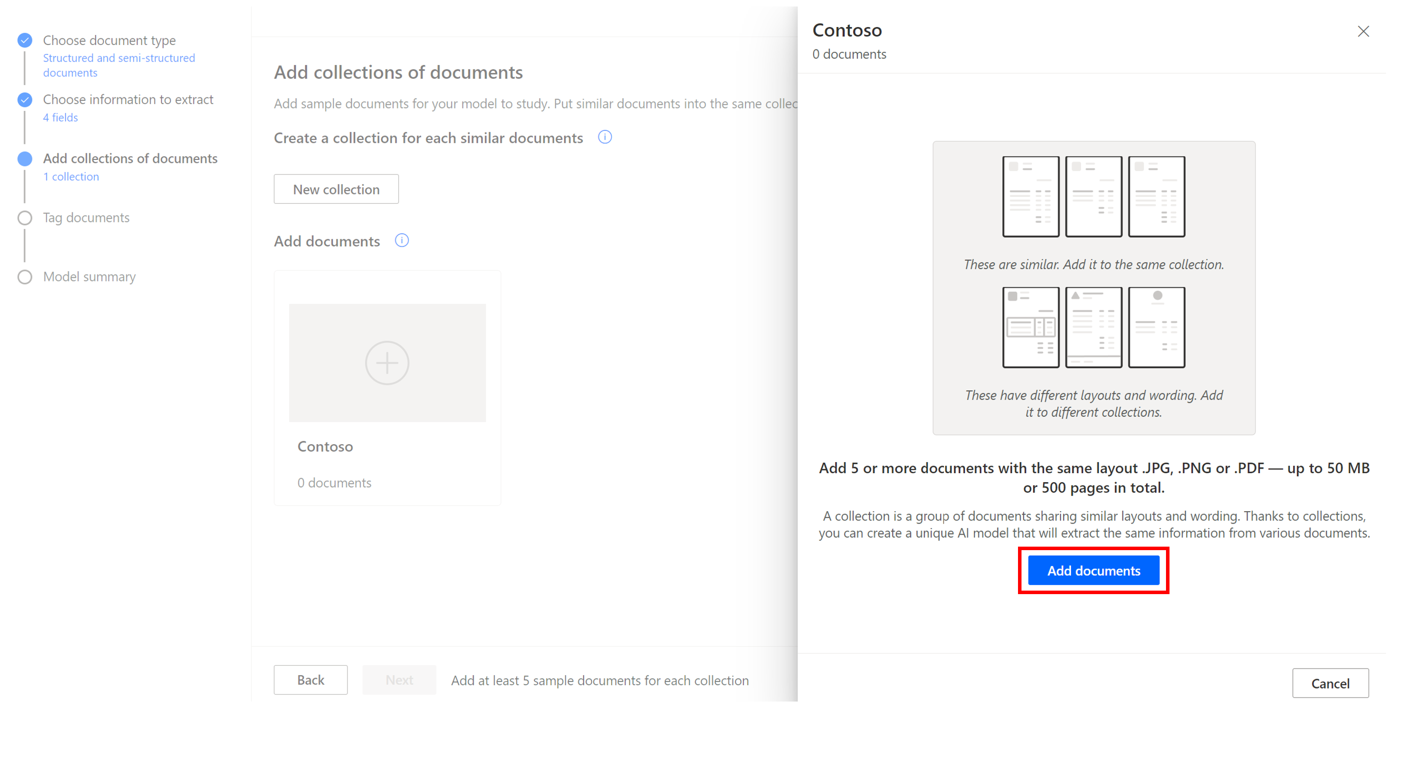 Screenshot of the add documents button.