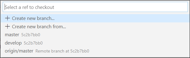 Screenshot of the menu with develop branch created.