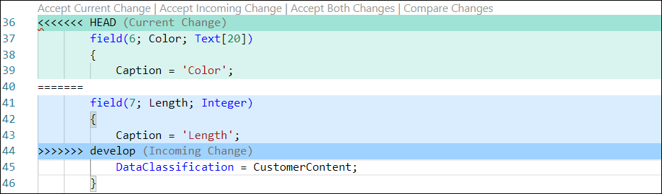 Screenshot example of a merge conflict.