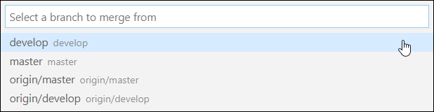 Screenshot of the branch menue to select the branch to merge from.