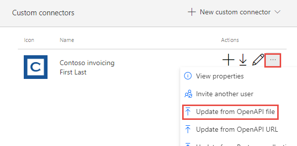 Screenshot of an arrow pointing to the Update from open API file button.
