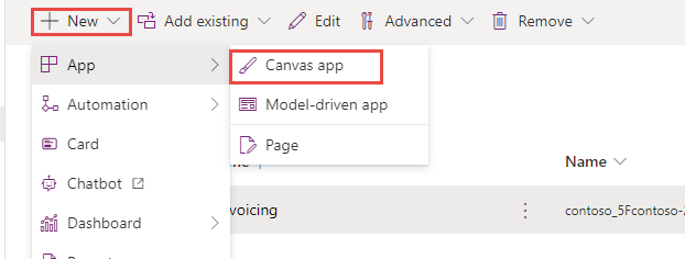 Screenshot showing the create new can application button.