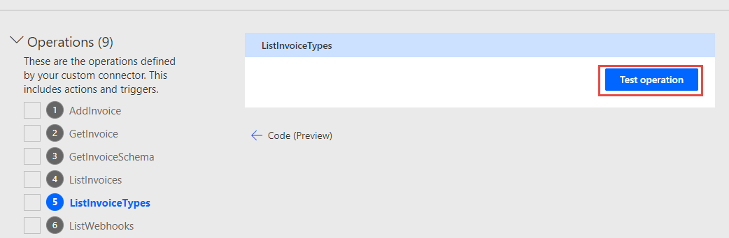 Screenshot of an arrow pointing to the Test operation button.